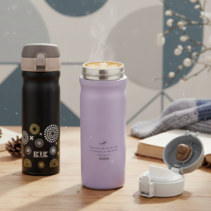 กระติกน้ำสุญญากาศสแตนเลสแบบทันสมัย ขนาด 12 ออนซ์/380 มล. ผนังสองชั้น ฉนวนกันความร้อน พร้อมฝาปิดแบบพลิก  บุภายในด้วยเซรามิก  รับสกรีนโลโก้และสีตามสั่ง - Product Image 1