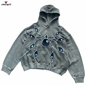 Vente en gros de sweats à capuche pour hommes, épais, personnalisés, surdimensionnés, délavés à l'acide, effet usé et déchiré, pour l'hiver - Product Image 2