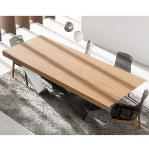 Mesas de jantar de madeira maciça para móveis domésticos com pernas de pedestal de metal pintadas para atacado OEM aceitável