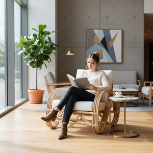 Chaises de salle à manger en rotin naturel, chaise de salle à manger en rotin tissé à la main, structure en bois massif, meubles modernes pour la cuisine et la salle à manger - Product Image 6