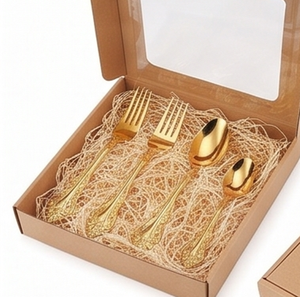 Ensemble de couverts élégants en or avec poignées décoratives, compatibles lave-vaisselle, couverts de mariage, fourchettes en métal pour les tables de réception formelles - Product Image 6