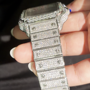 100% <b>Diamond</b> Tested Sparkling VVS Square Moissanite <b>Watch</b> Hip Hop Style Stainless Steel Pink Dial Mechanical <b>Watch</b>. - Product Image 4