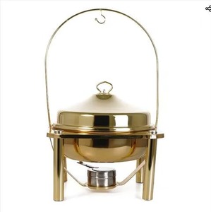 Plat à chafing en métal de qualité assurée avec finition dorée polie, couvercle et poignée en acier inoxydable, diamètre 24 cm, chauffe-plat isolé - Product Image 3