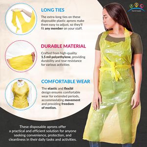 Delantales Desechables de Plástico Amarillo para Adultos, 28 x 46 Pulgadas, Paquete de 500, 1.5 Mil, Polietileno Resistente al Agua - Product Image 3