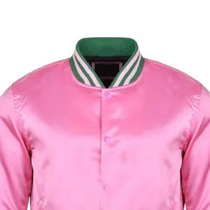 <b>Pink</b> Men's Varsity Jacket Regular Sleeve Solid Color Turn-down Collar Button Closure Autumn Wear - Product Image 3
