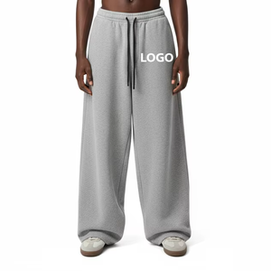 Men Gray Wide Leg Sweatpants Elastic Waist Cotton Casual Flared Trousers Autumn Style Drawstring Closure Letter Logo Right Leg - Product Image 5