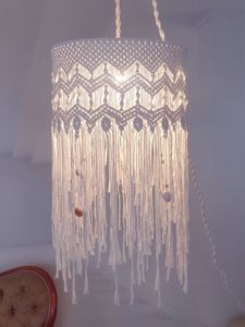 Lámpara de Macramé de Estilo Bohemio Vintage, Hecha a Mano, Ecológica, de Cordón de Algodón Tejido, Lámpara Colgante para Decoración Rústica del Hogar - Product Image 4