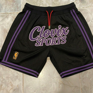 Shorts de basketball blancs pour hommes Clovix Sports avec rayures violettes, taille à cordon de serrage, respirants, en polyester, style sportif - Product Image 5