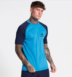 Men's Color Blocking Sporty T-Shirt <b>Set</b> Crew Neck Short Sleeve Quick Dry Summer Workout Clothes Blue Navy Shorts - Product Image 3