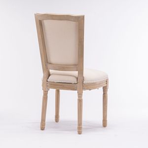 Chaises de salle à manger de style français avec cadre en bois massif et tissu en lin, dossier carré, lot de 2, couleur crème - Product Image 6