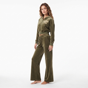 Ensemble de survêtement en velours pour femme, sweat à capuche court à manches longues et pantalon de jogging large, tenue décontractée, ensemble deux pièces écologique pleine longueur - Product Image 2