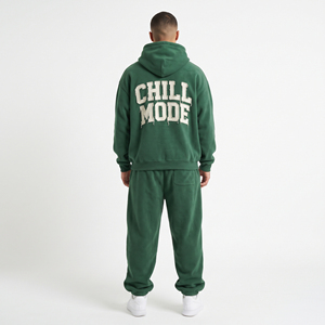 Survêtement homme oversize en molleton 100% polyester avec broderie effet usé, pantalon et sweat à capuche à épaules tombantes - Product Image 6