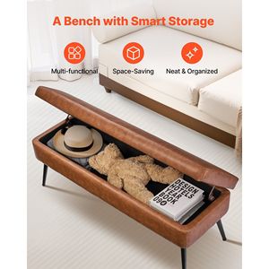 Banc à chaussures moderne pour entrée avec rangement en cuir, revêtement en cuir PU, pieds en métal, banc de rangement, ottoman élégant, tabourets et ottomanes - Product Image 4