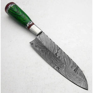 Cuchillo de Chef Moderno Personalizado Hecho a Mano por Burraq, Hoja de Acero de Damasco de 7 Pulgadas y 3.0 mm de Grosor, Mango de Madera, Funda de Cuero - Product Image 1