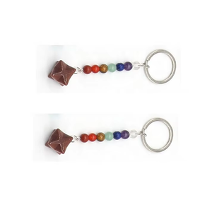 Llavero de alta calidad con cuentas de chakra de estrella Merkabah de jaspe rojo, llavero de piedra natural, regalos para mujeres. - Product Image 2