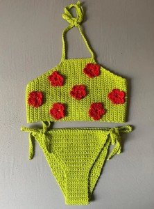 CHEEKY Braguita de bikini de punto de ganchillo con corte alto, cintura alta, estilo triángulo y tirantes ajustables con lazo lateral - Product Image 3