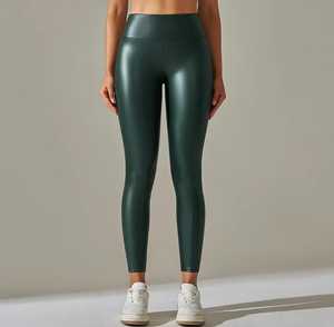 Leggings en similicuir vert uni à taille haute, longueur intégrale, tricotés, extensibles, sportifs, toutes saisons - Product Image 5