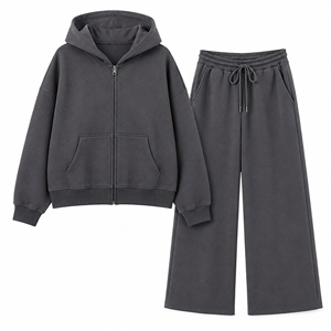 Ensemble 2 pièces pour femme : sweat à capuche et pantalon large, coupe décontractée, survêtement uni en molleton, tenue toutes saisons - Product Image 1
