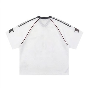 Camiseta de hombre al por mayor, de algodón 100% bordado, de punto de malla de alta calidad, manga corta, holgada. - Product Image 2
