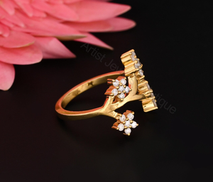 Floral Diamond Cluster <b>Ring</b> 0.80 Ct Natural Diamonds Statement Cocktail Vintage Style Gold <b>Ring</b> - Product Image 2