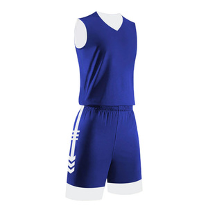 Conjunto de camiseta y pantalones cortos de baloncesto personalizados para hombre, uniformes azules sin mangas que absorben la humedad, para todas las estaciones - Product Image 3