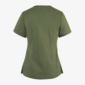 เสื้อสครับผู้หญิง คอวี แขนสั้น สีเขียวมะกอก ชุดยูนิฟอร์มโรงพยาบาล มีรอยผ่าด้านข้างและดีไซน์ไขว้หลัง - Product Image 4