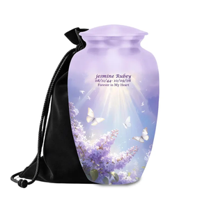 Purple Butterfly Cremation Urn Aluminum <b>Keepsake</b> <b>Ashes</b> Vase Personalized Memorial Decoration <b>for</b> Adult Burial - Product Image 1