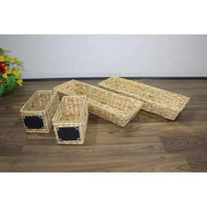 High Quality Set 4 Rectangular Bamboo <b>Storage</b> Tray Handwoven Water Hyacinth Eco-Friendly Bathroom Home Office Document Sorting - Product Image 1