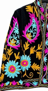 Blouson Bomber Réversible Brodé Suzani Ethnique Traditionnel 100% Coton Velours Motif Floral Vintage Prêt pour l'Hiver - Product Image 4