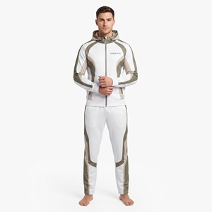 Ensemble de sport personnalisé pour homme en coton et polyester, respirant, avec haut à manches longues, veste contrastée et pantalon de jogging à cordon de serrage - Product Image 5