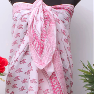 Lightweight Cotton Beach Wrap Pink Floral Pareo Women Summer Cover Up Soft Fabric Stylish Vacation Wear sarongs. - Product Image 3