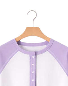 Women White Lavender Raglan Sleeve Henley T Shirt Cotton Blend Casual Short Sleeve Summer <b>Top</b> Trendy Minimalist Soft Tee Wear - Product Image 6