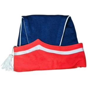 หมวกทรงบอนเนต์สไตล์ฝรั่งเศสหรือคอร์ซิกัน ยุคศตวรรษที่ 18 หรือ 19 ทำจากผ้าขนสัตว์สีน้ำเงินและสีแดง แต่งขอบสีขาว - Product Image 6