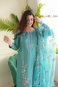 Nouvelle collection de vêtements de fête traditionnels de créateur, Salwar Kameez, ensembles de 3 pièces, broderie lourde en chinon, fils, paillettes, livraison rapide - Product Image 3