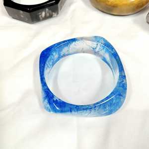 Blue Geometric Resin Cuff Bracelet Unisex Trendy Fashion Jewelry Acrylic Lucite <b>Bangles</b> - Product Image 6