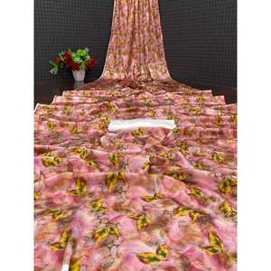 DISEÑADOR DEVASAN SEDA 4D IMPRESIÓN DIGITAL SAREE CON BLUSA DESCOSADA MELOCOTÓN - Product Image 1