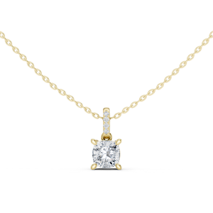 14K Yellow Gold <b>Cushion</b> Cut Lab Grown Diamond Pendant <b>Round</b> Diamond Charm for Women Anniversary Gift - Product Image 1