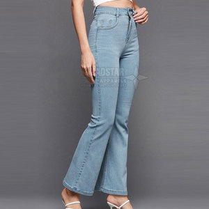 Wholesale Custom Made Breathable Spring <b>Women's</b> <b>Jeans</b> Pants Unique Design High Quality 100% Cotton Wide Leg - Product Image 4