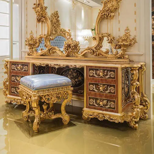Classic Baroque Style Royal Dresser <b>Table</b> Mahogany Hand-Carved Gold Luxury Vanity <b>Table</b> <b>Mirror</b> Master Bedroom Resort Villa - Product Image 3