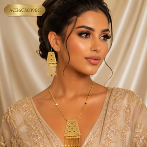 Trendy Gold-Plated Arabic Jewellery Set for Women Cute Style Charm Necklace with Link <b>Chain</b> Geometric Tassel Design - Product Image 3