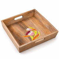 Plateau en bois naturel émaillé, plateau de service floral, plateau décoratif pour la salle à manger, plateau à poignée découpée, plateau de service en bois, articles de service pour la cuisine