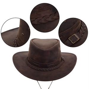 Leather Cowboy <b>Hat</b> Unisex Wide Brim Braided <b>Band</b> Outdoor Casual Adult Adjustable 58-60CM Four Seasons - Product Image 4