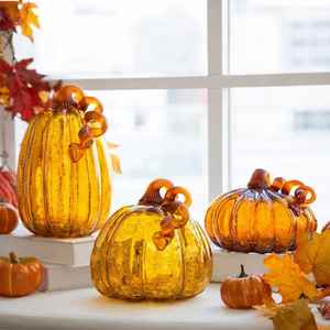 Campanas de cristal con forma de calabaza para múltiples usos, calabaza de cristal artesanal de 10 pulgadas para decoración del hogar, calabaza de cristal de alta calidad al por mayor - Product Image 1