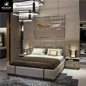 Villa Modernes Neues Design Bett mit Breitem Kopfteil Schlafzimmermöbel Luxuriöses Gepolstertes Stoffbett in Übergröße - Product Image 3