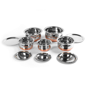 Juego de ollas Handi de acero inoxidable estilo indio con base de cobre y tapa – Utensilios de cocina con acabado espejo - Product Image 2