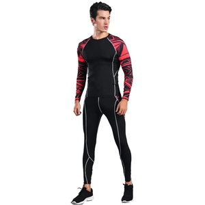 Ensemble haut à manches longues et pantalon long de compression noir et rouge pour homme, vêtements de sport à séchage rapide, vêtements de yoga, Seamrewear - Product Image 2