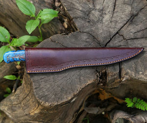 Cuchillo de Filetear de Acero de Damasco Hecho a Mano con Mango de Madera y Funda de Cuero, Herramienta Ecológica para Pesca y Deshuesado - Product Image 5