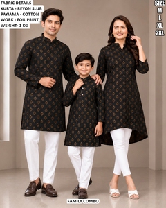 Ensemble Kurta Kurti Traditionnel Bleu Marine Brodé Bandhani à Séchage Rapide Longueur Ras du Sol Coupe Classique pour Diwali Inde – Pack Familial - Product Image 2