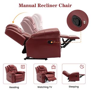 Clinda reclinabile per Home Theater rosso vino con portabicchieri in pelle reclinabile manuale e striscia luminosa a LED per soggiorno - Product Image 3