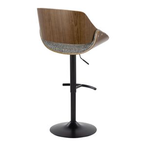 Fabrizzi Mid Century Modern <b>Adjustable</b> Barstool Walnut Wood Black Metal Noise Grey Fabric Rounded T <b>Footrest</b> for Comfortable - Product Image 4